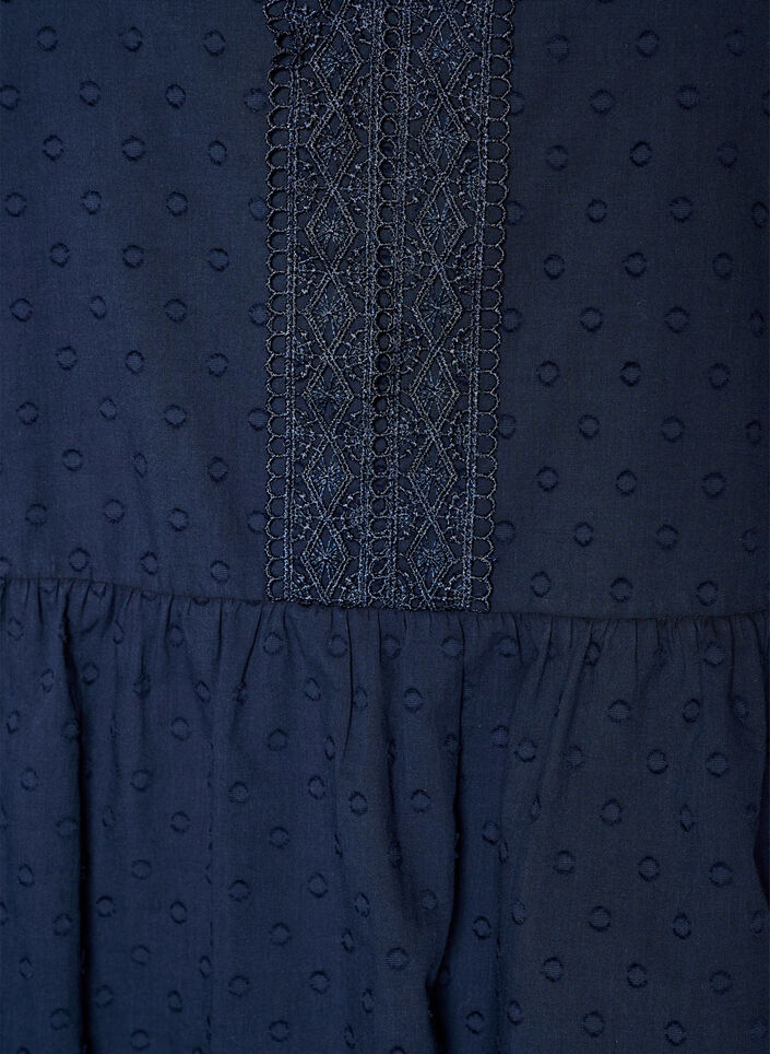 Blouse in textured cotton with crochet details, Blue, Packshot image number 2