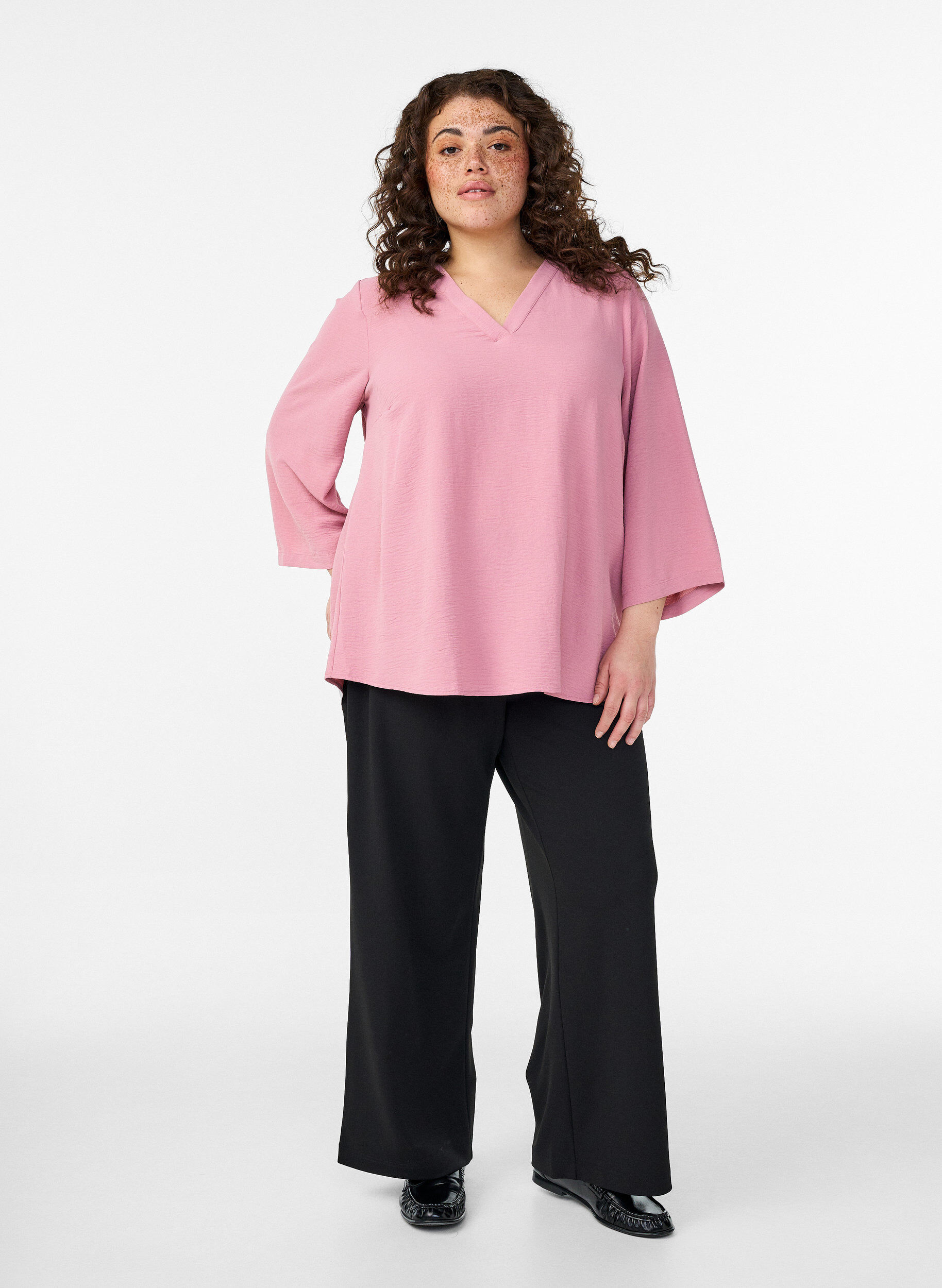 ZizzifashionBlouse with 3/4 sleeves, Rose, Model image number 1
