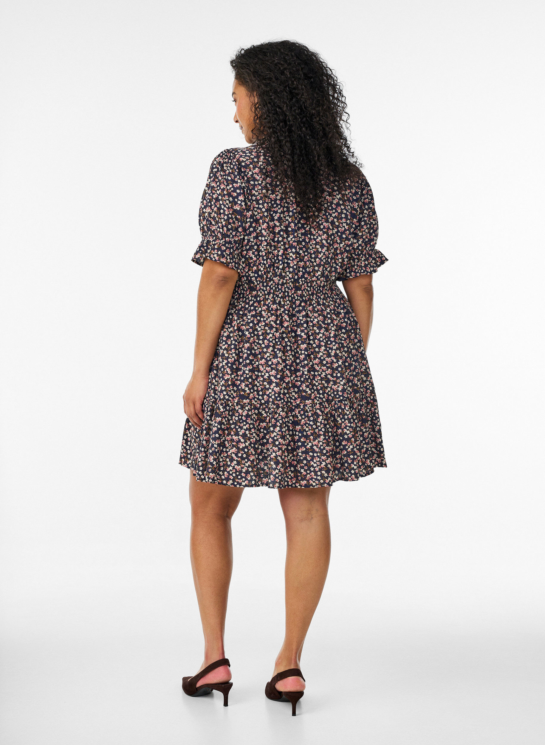 ZizzifashionShort viscose dress with ruffle details, Blue, Model image number 2