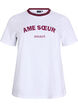 T-shirt with text print and contrast trim, White, Packshot image number 0