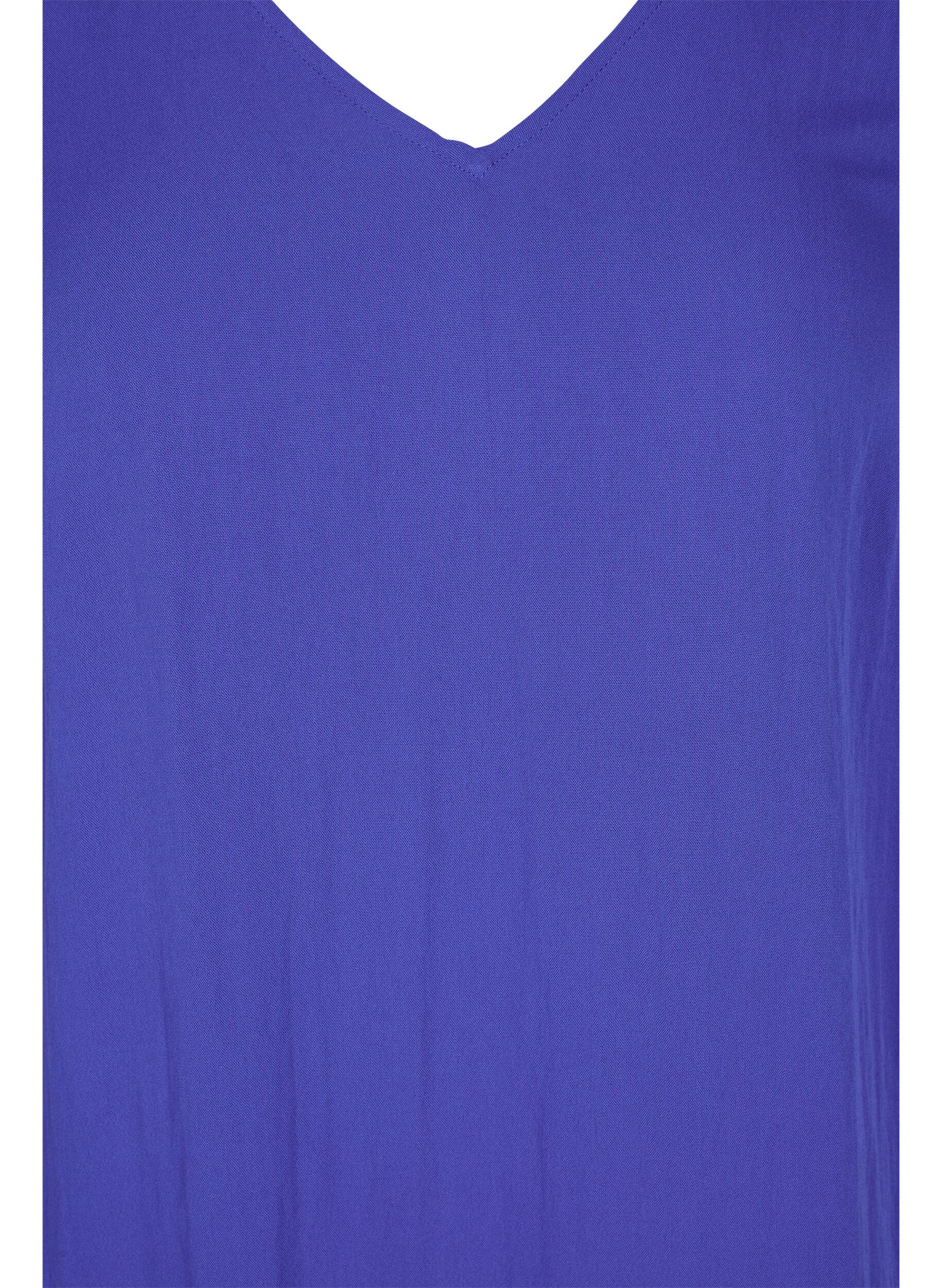 Zizzifashion Short-sleeved viscose dress with v-neck, Dazzling Blue, Packshot image number 2