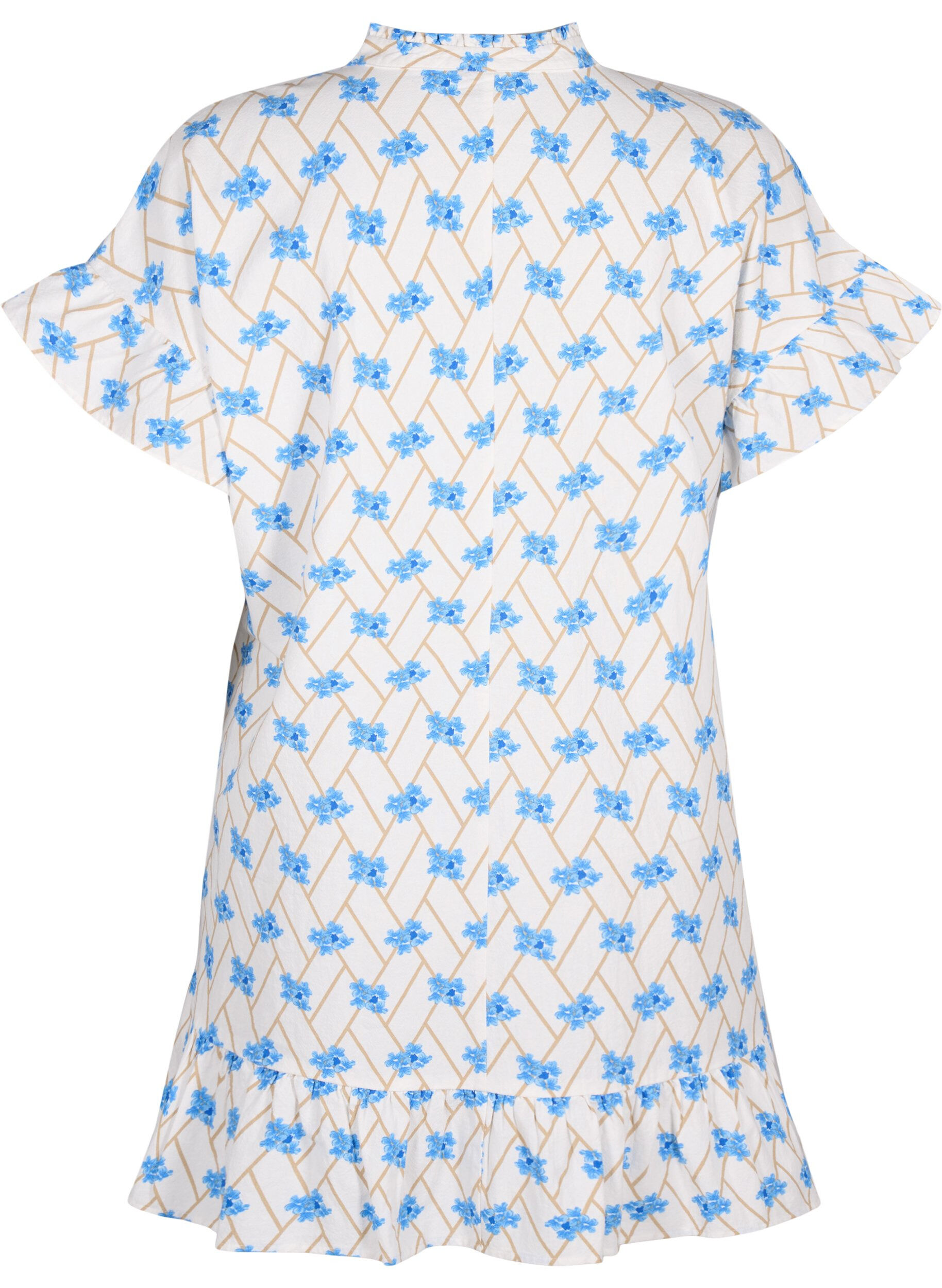 Zizzifashion Floral cotton tunic in cotton, Snow White Flower, Packshot image number 1