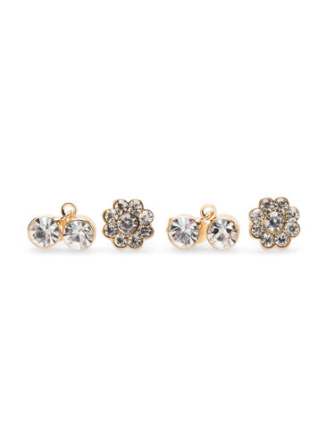 2-pack stud earrings with stones, Gold w. Pearl, Packshot image number 1