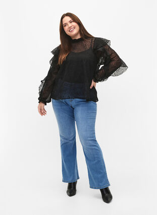 Ruffle blouse in chiffon with structure, Black, Model image number 3