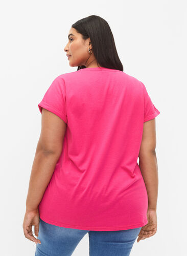 Short sleeved cotton blend t-shirt, Raspberry Sorbet, Model image number 1