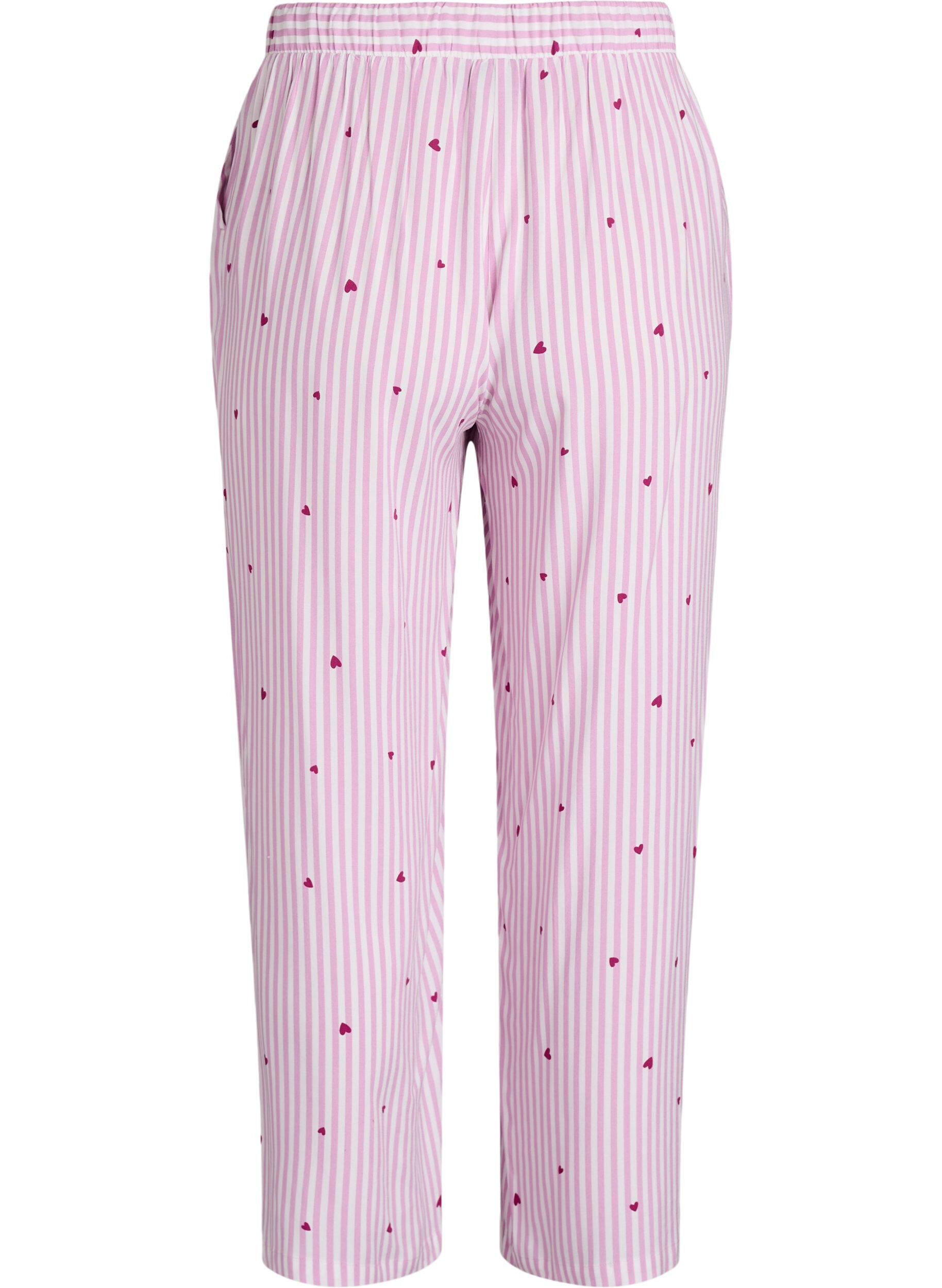 Zizzifashion Loose night trousers with stripes and hearts, Rose, Packshot image number 1