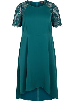 Midi dress with short lace sleeves, Deep Teal, Packshot image number 0