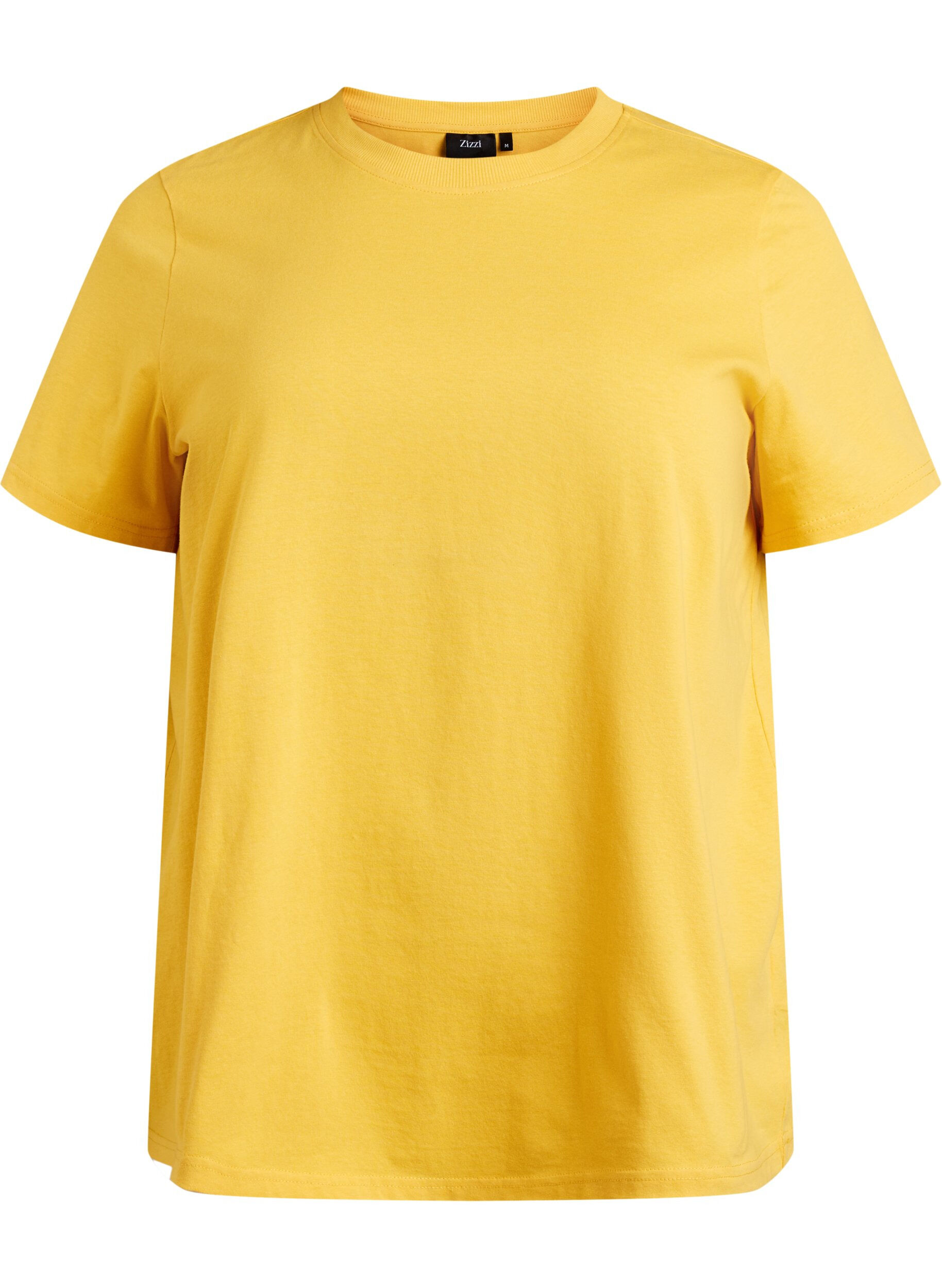 ZizzifashionBasic cotton T-shirt with round neck, Yellow, Packshot image number 0
