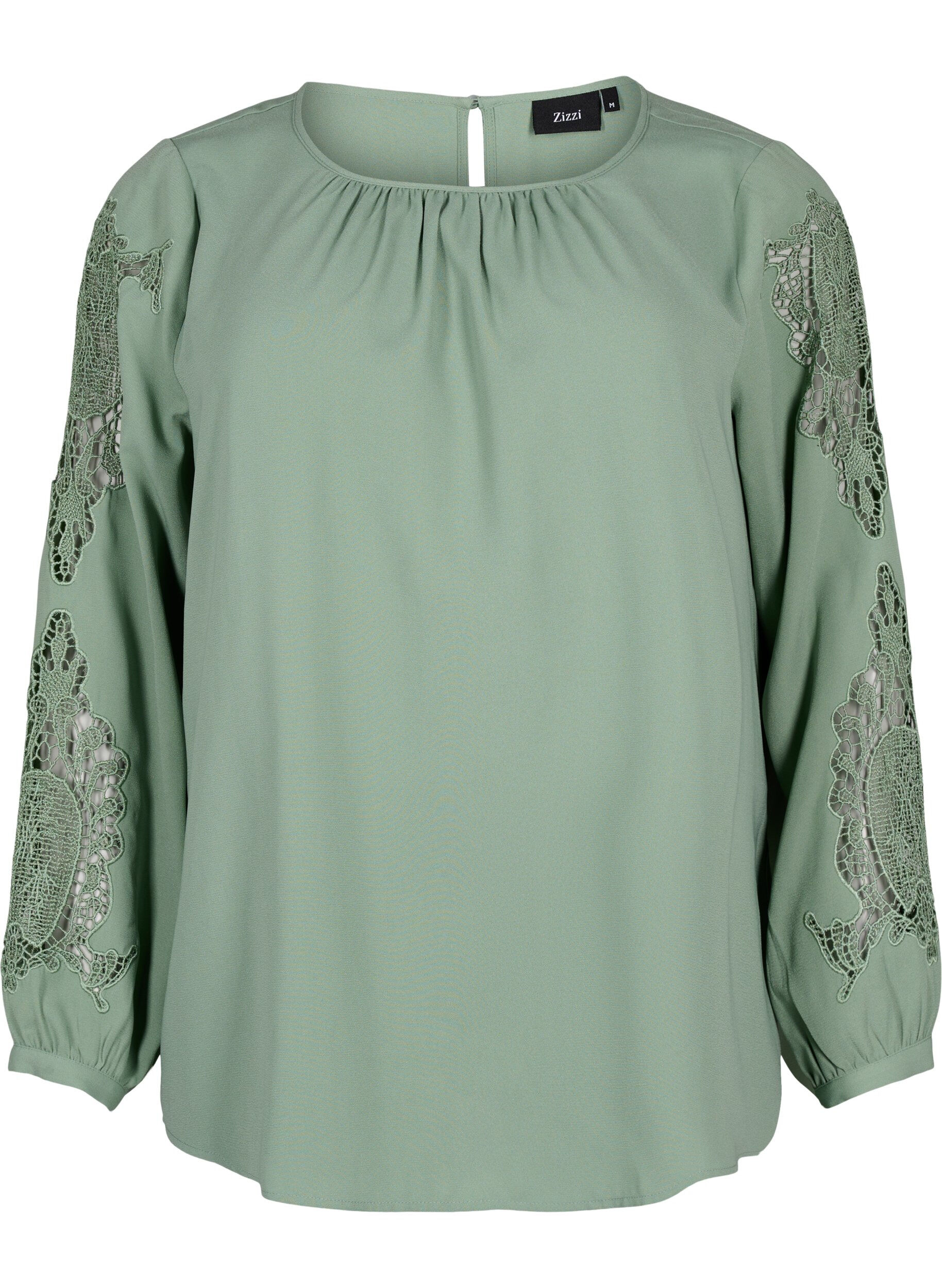 Zizzifashion Long sleeve blouse with crochet details, Green Bay, Packshot image number 0