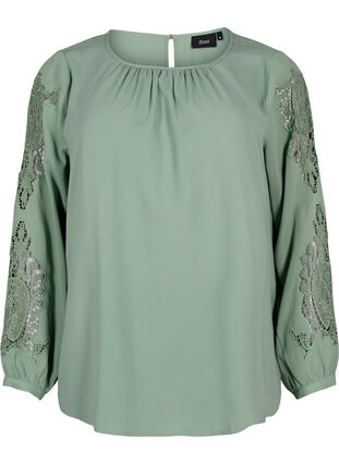 Long sleeve blouse with crochet details, Green Bay, Packshot image number 0
