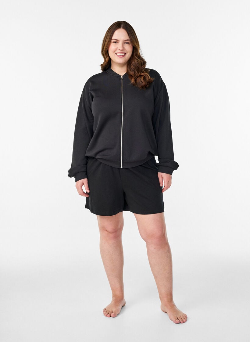 Bomber cardigan with zip, Black, Model image number 1