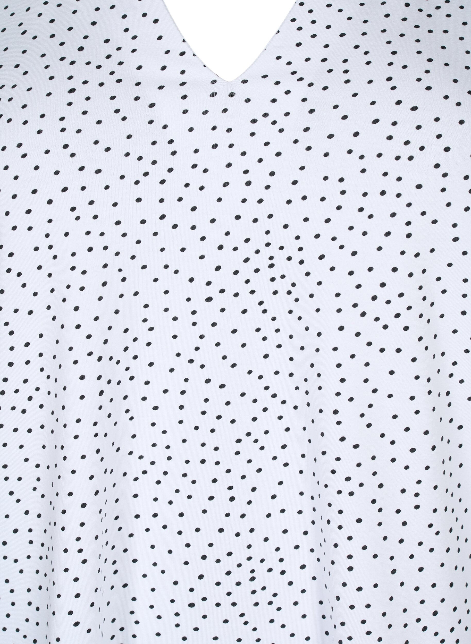 Zizzifashion Cotton t-shirt with dots and v-neck, B.White/Black Dot, Packshot image number 2