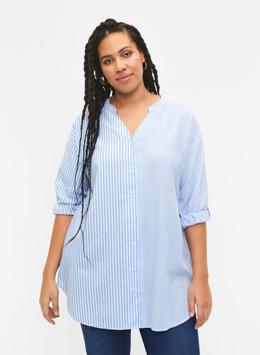 Striped tunic with 3/4 sleeves, Marina W. Stripe, Model image number 0