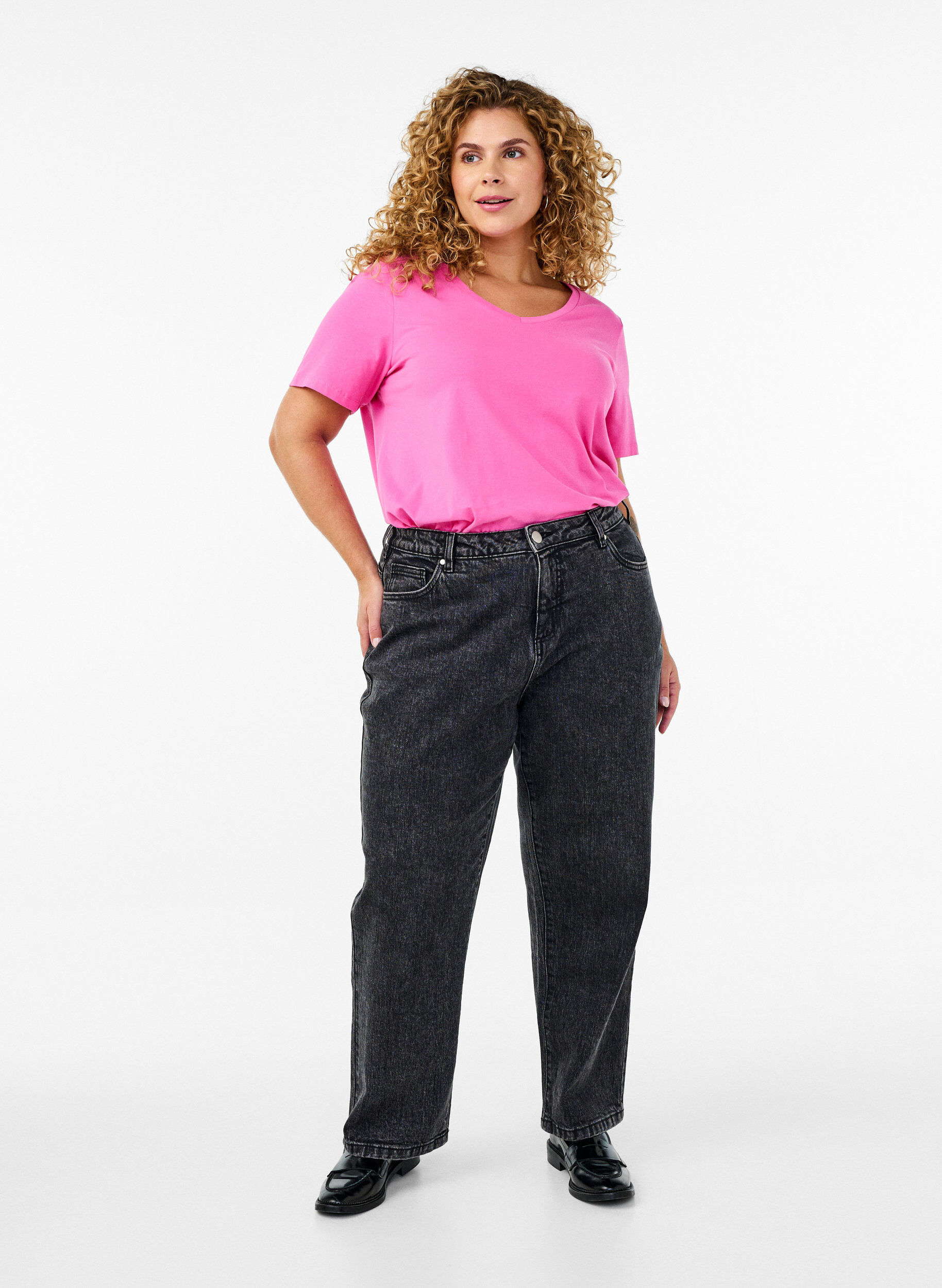 ZizzifashionBasic plain cotton t-shirt, Pink, Model image number 1