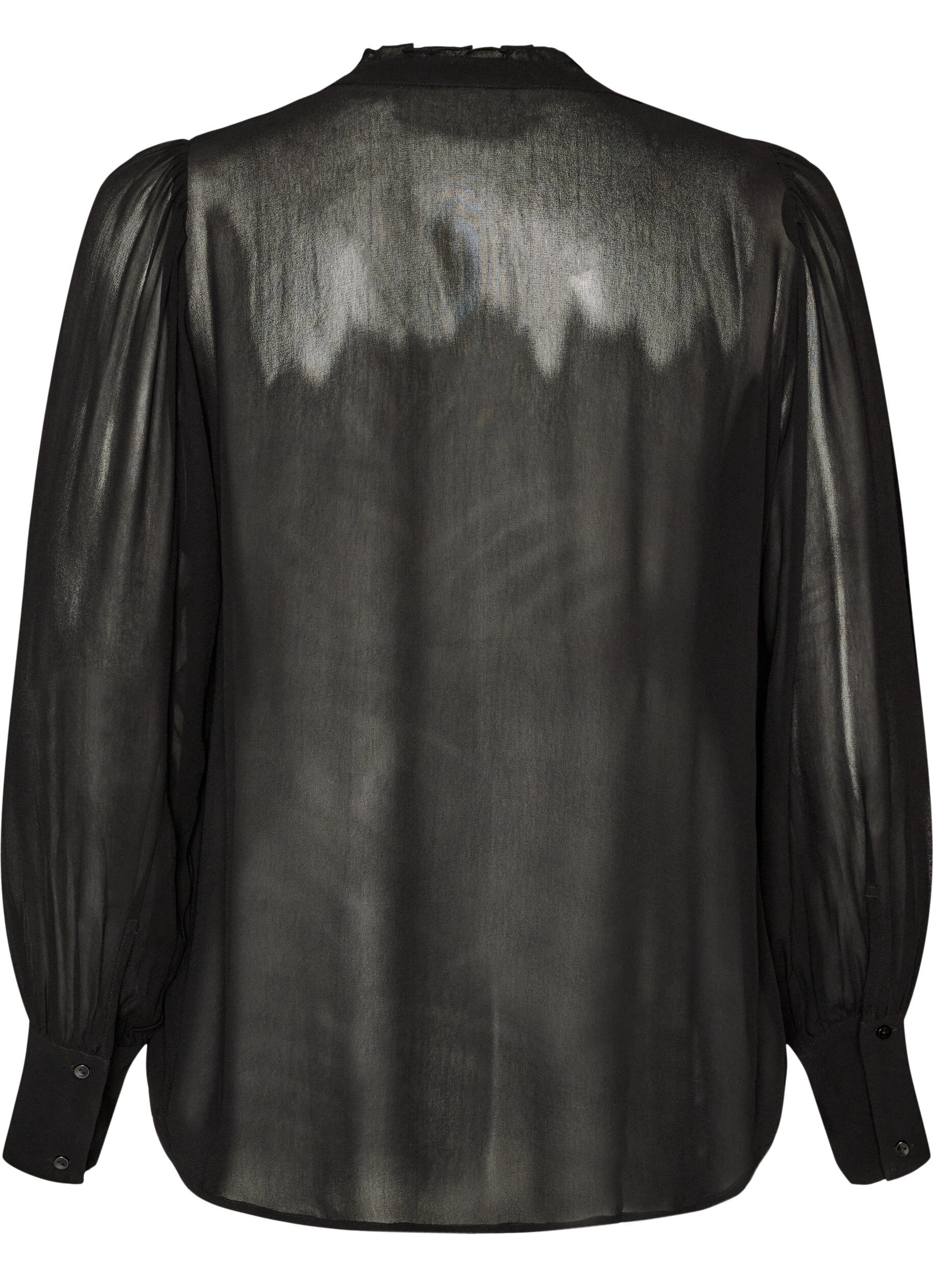 ZizzifashionViscose blouse with a ruffle collar, Black, Packshot image number 1