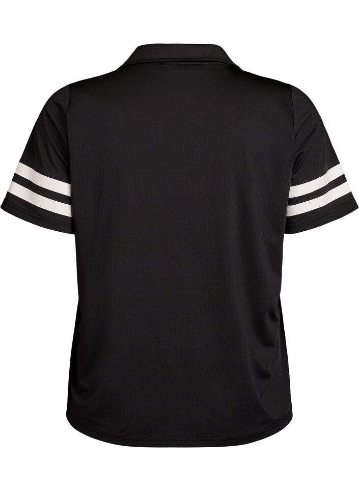 Sporty polo shirt with stripe details, Black, Packshot image number 1