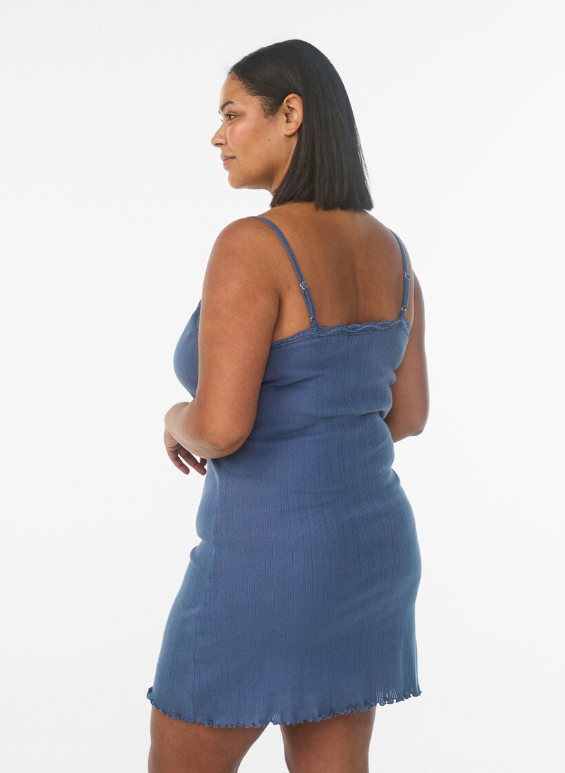 Nightgown with thin straps and textured pattern, Blue, Model image number 2
