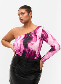 One-shoulder blouse with print, Raspberry Rose AOP, Model