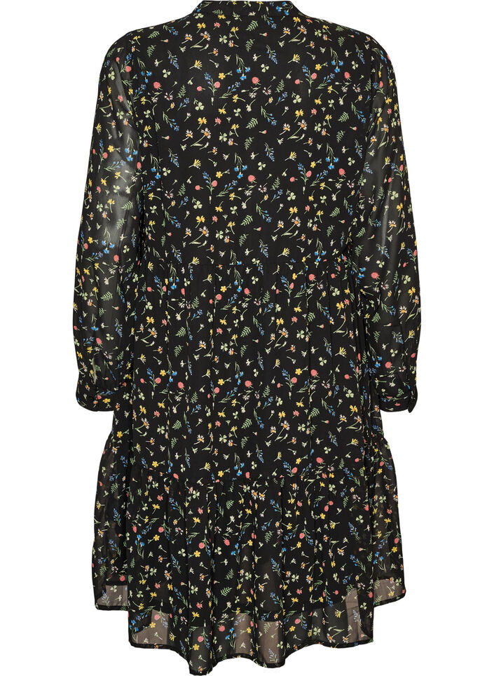 Dress with all-over print and a ruffle layer, Black, Packshot image number 1