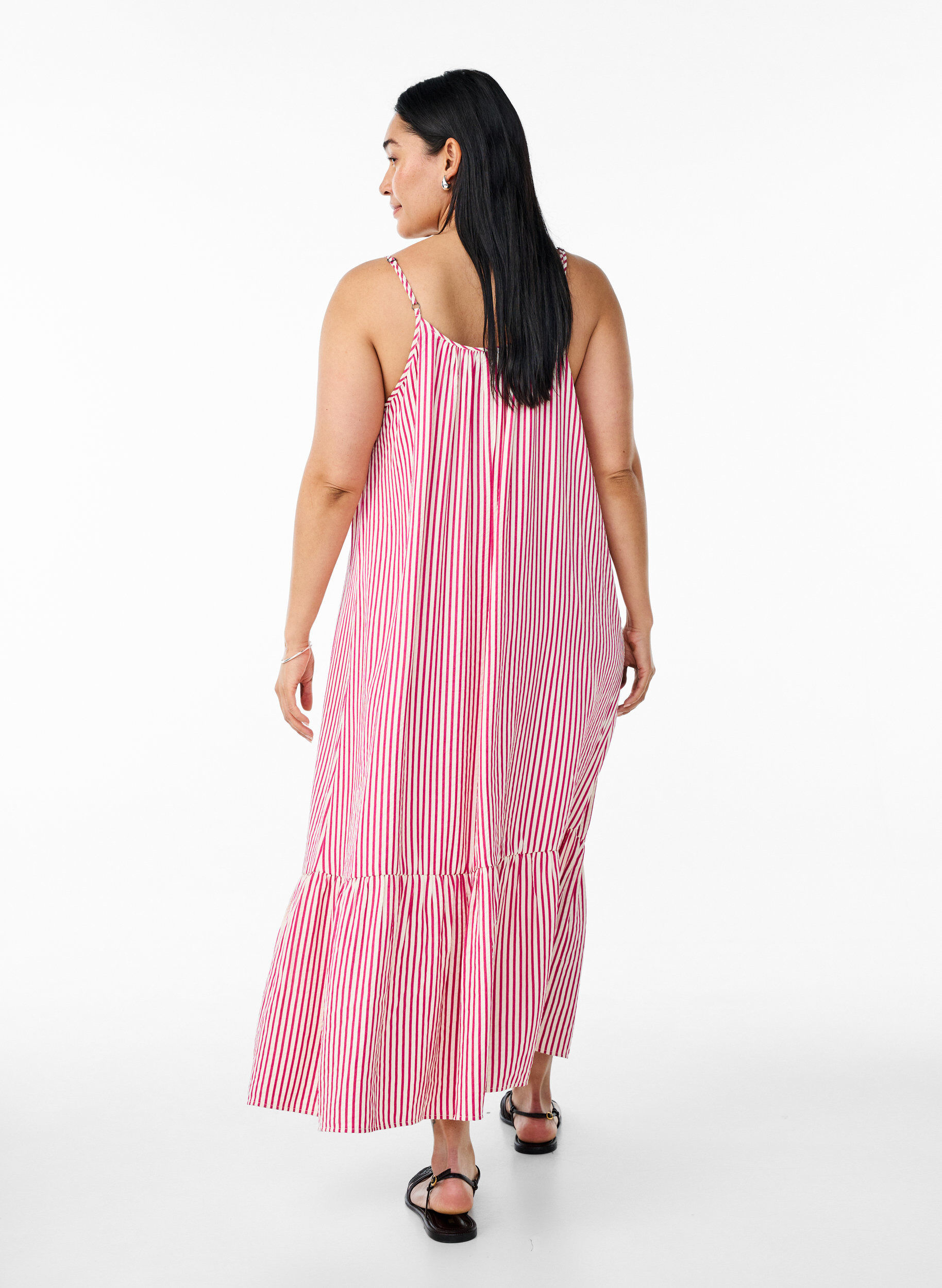 ZizzifashionSummer dress with stripes and A-line shape, Pink, Model image number 1