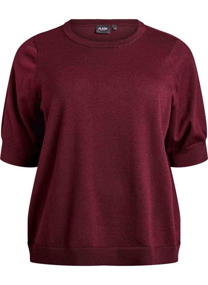 Fine-knit blouse with short sleeves, Red, Packshot image number 0