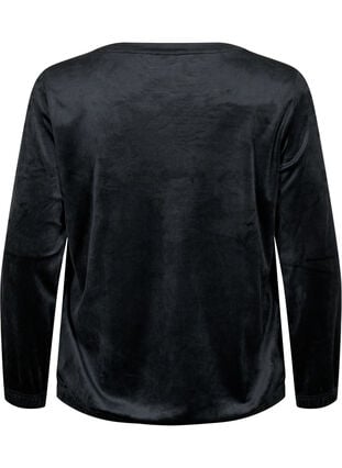 Velour blouse with embroidered text, Black, Packshot image number 1