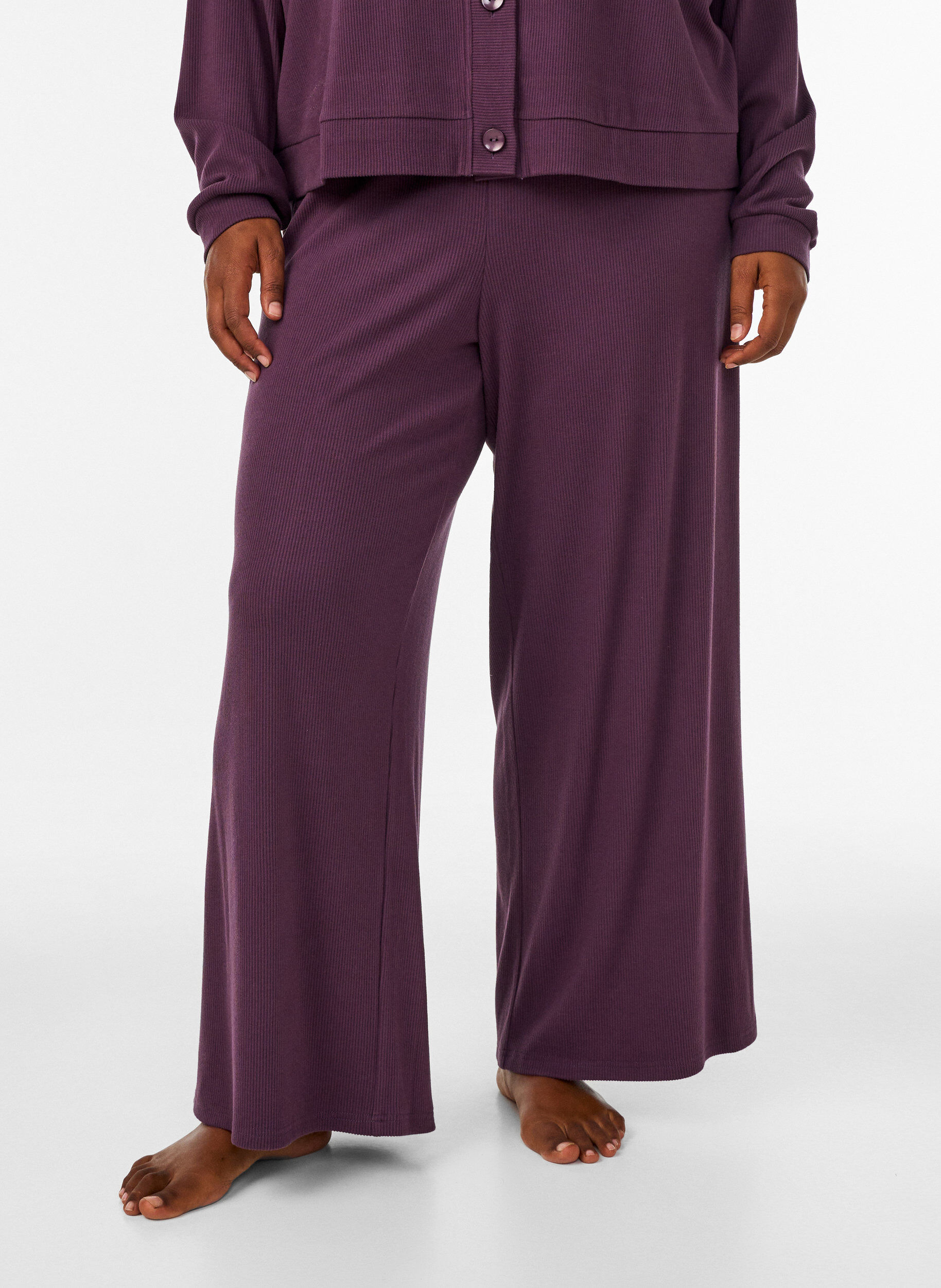 ZizzifashionRibbed jersey trousers with wide legs, Purple, Model image number 0
