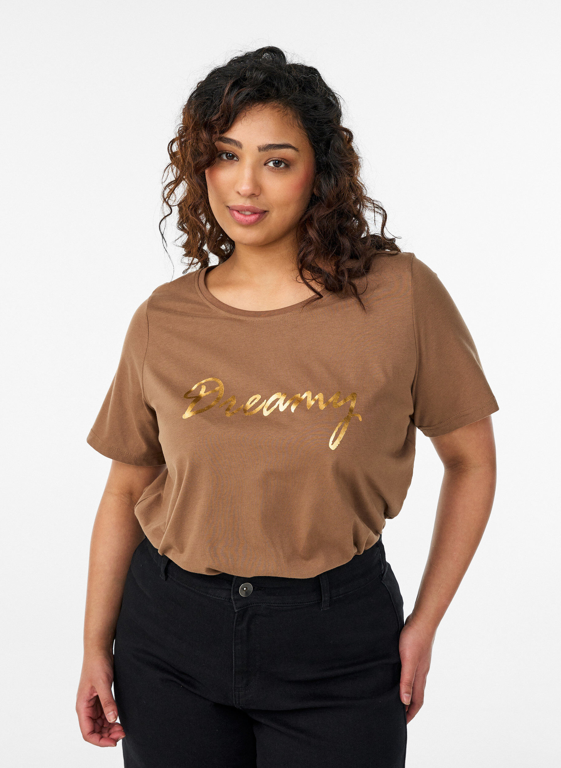Zizzifashion FLASH - T-shirt with print, Brown, Model image number 0
