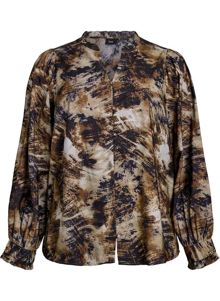 Printed blouse with buttons, Green, Packshot image number 0