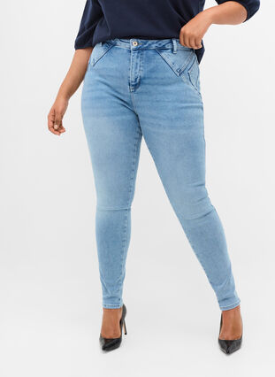 Super slim Amy jeans with bold stitching, Light blue, Model image number 2