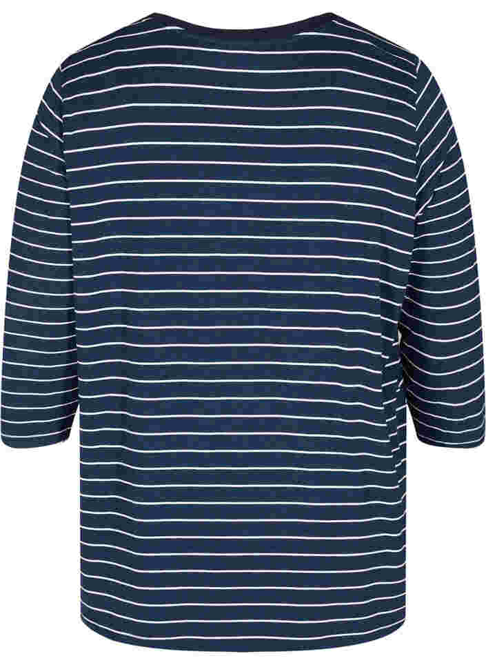 Striped maternity blouse with 3/4 sleeves, Blue Stripe , Packshot image number 1