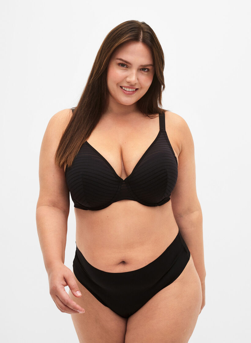 Moulded bra with striped mesh, Black, Model image number 2