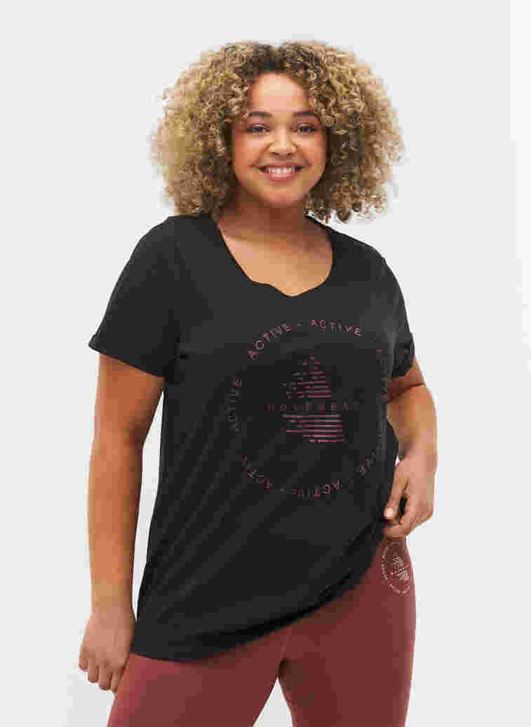 Sports t-shirt with print, Black w. copper logo, Model image number 0