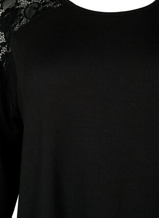 Blouse with 3/4 sleeves and lace detail, Black, Packshot image number 2