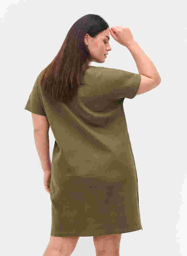 Short-sleeved cotton dress in rib knit, Ivy Green, Model image number 1