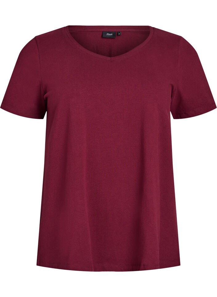 Solid-coloured basic cotton T-shirt, Dark Bordeaux, Packshot image number 0