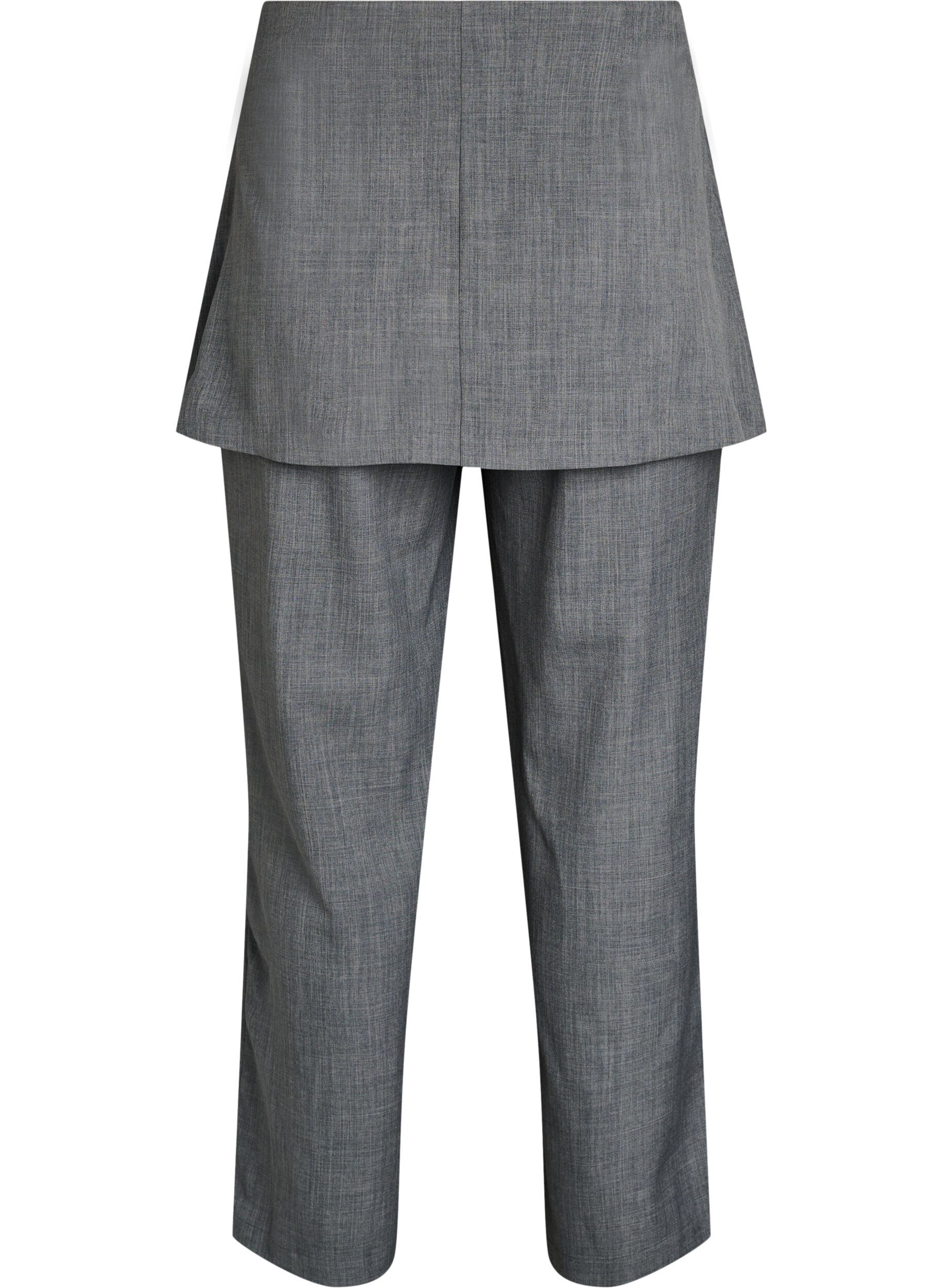 Zizzifashion Straight fit trousers with skirt, Dark Grey, Packshot image number 1