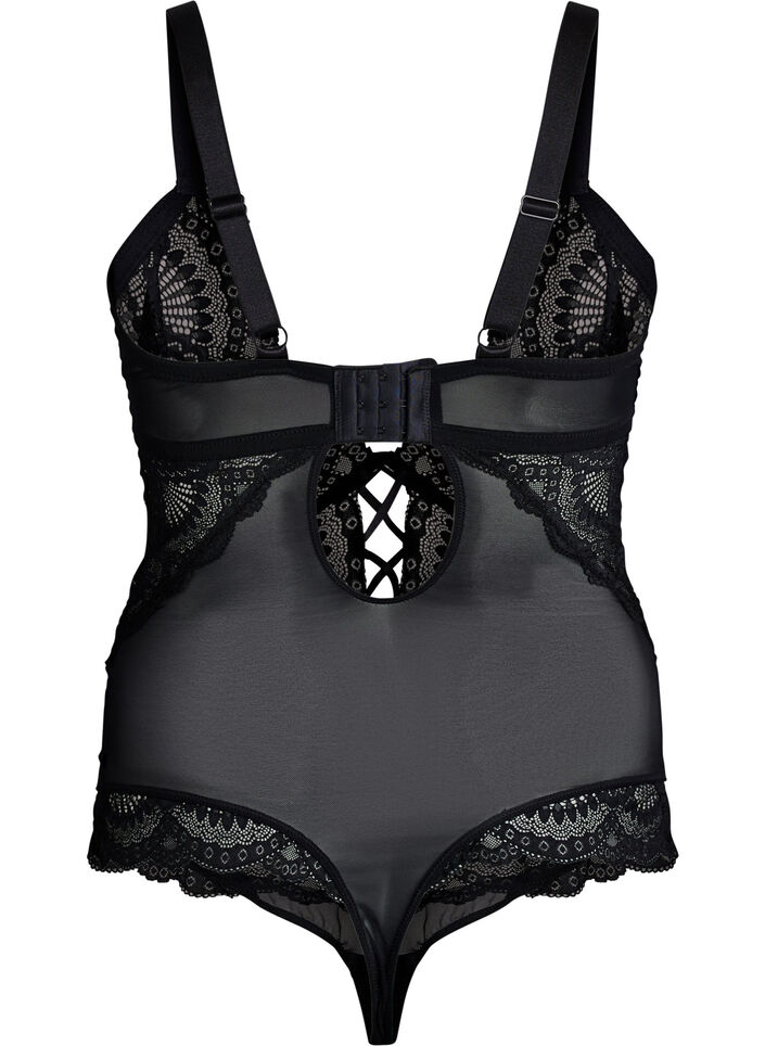 Lace bodystocking with lace details, Black, Packshot image number 1