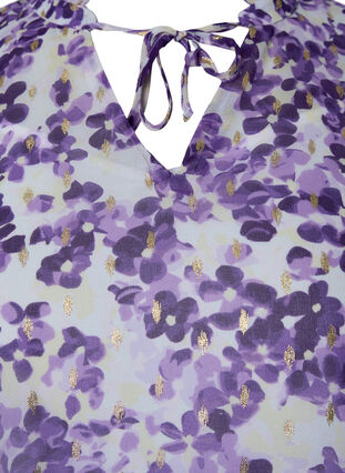 Tunic with floral print and lurex, Beige/Purple Flower, Packshot image number 2