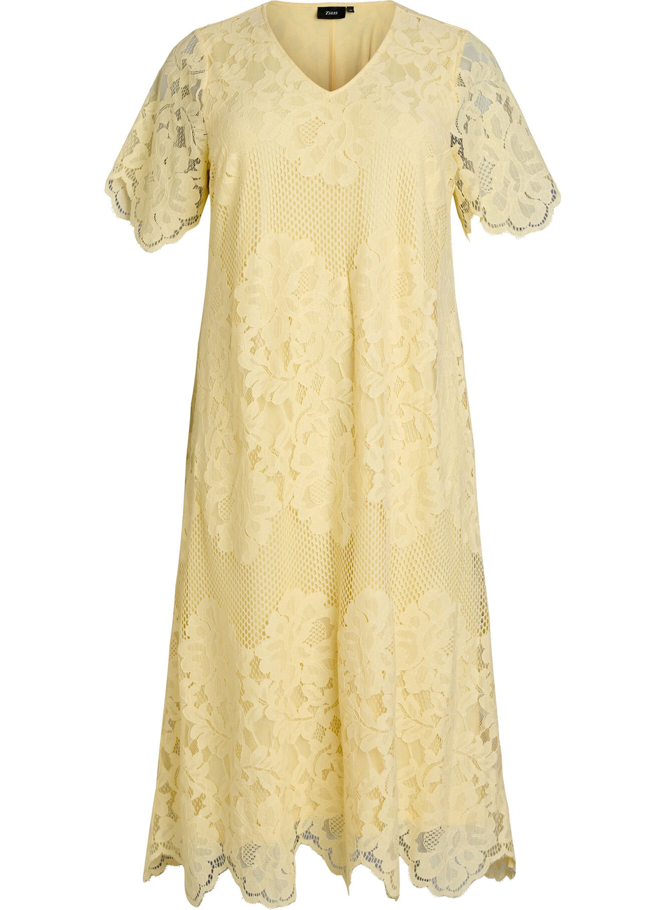 lace midi dress yellow Yumi Butter Yellow Cotton Lace Trim Midi Dress | Yumi