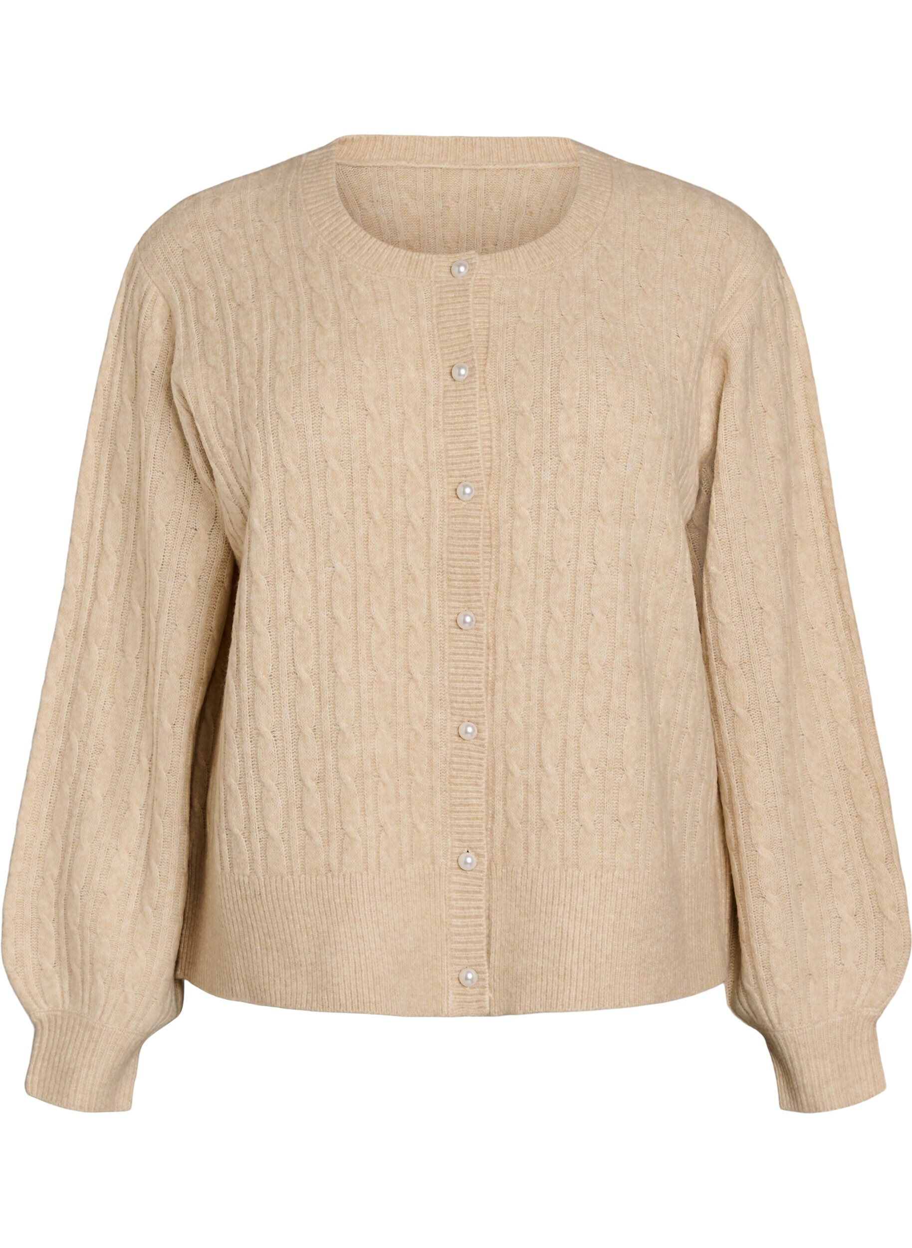 ZizzifashionCable knit cardigan with pearl buttons, Beige, Packshot image number 0