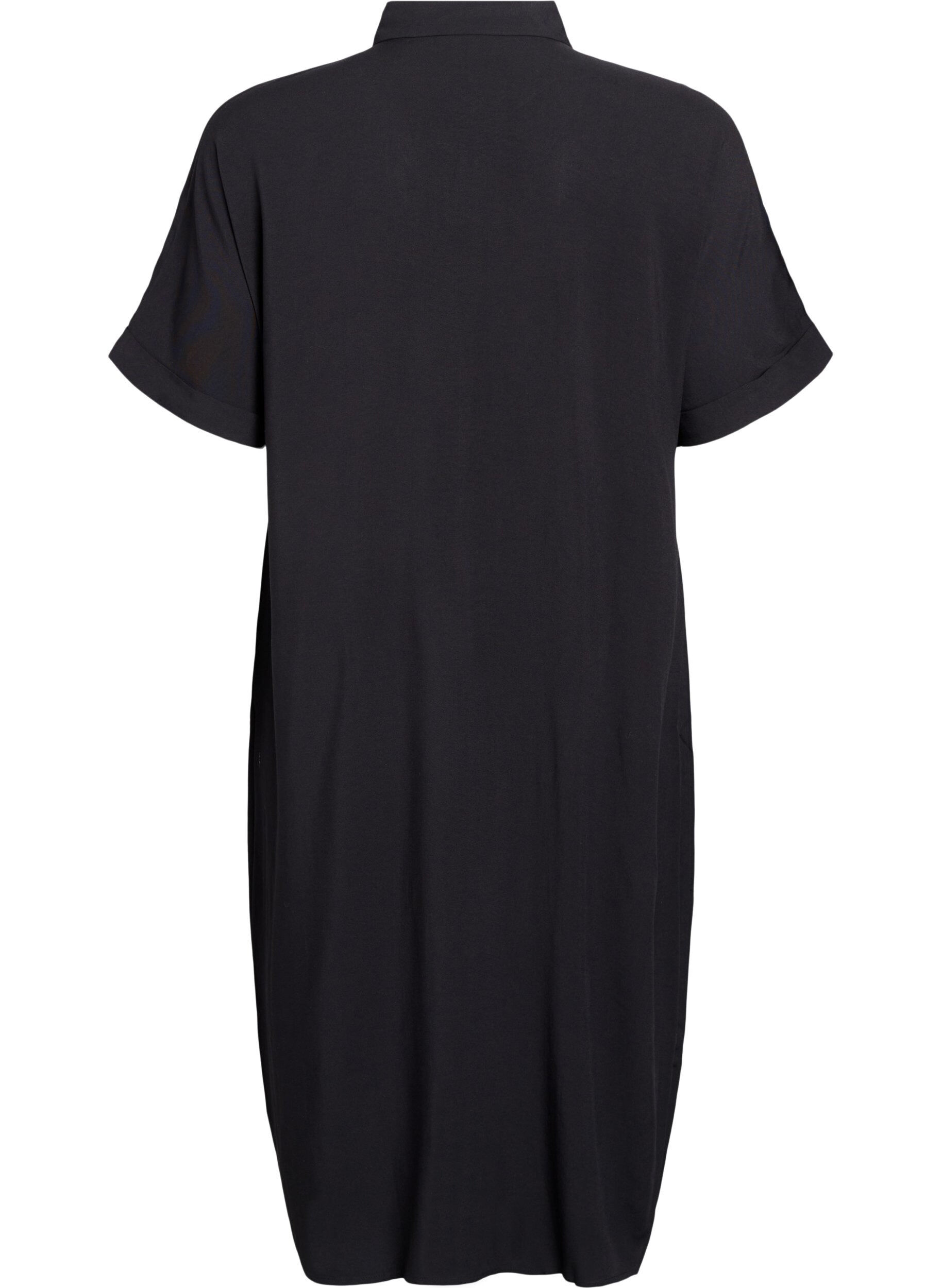 Zizzifashion Long shirt dress with short sleeves, Black, Packshot image number 1