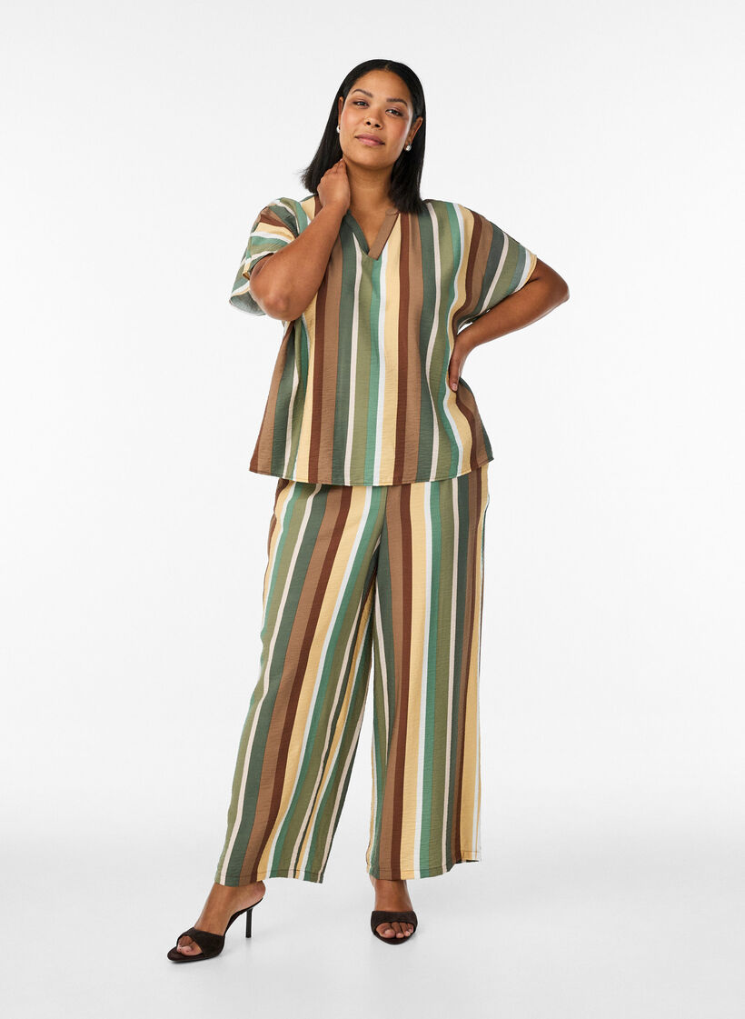 Loose viscose trousers with stripes, Brown, Model image number 0