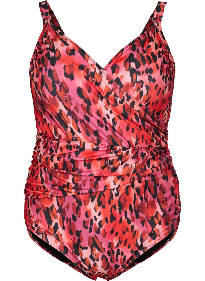 Swimsuit with print and wrap effect, Red Leopard AOP, Packshot image number 0