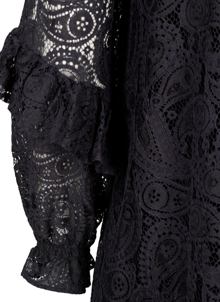 Short lace dress with ruffle detail, Black, Packshot image number 3