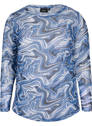 Printed mesh blouse, Night Sky, Packshot image number 0