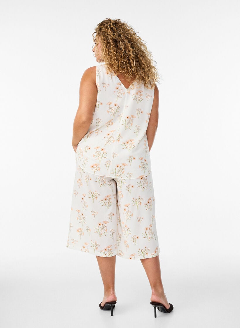 Culotte trousers with print, Vanilla, Model image number 1