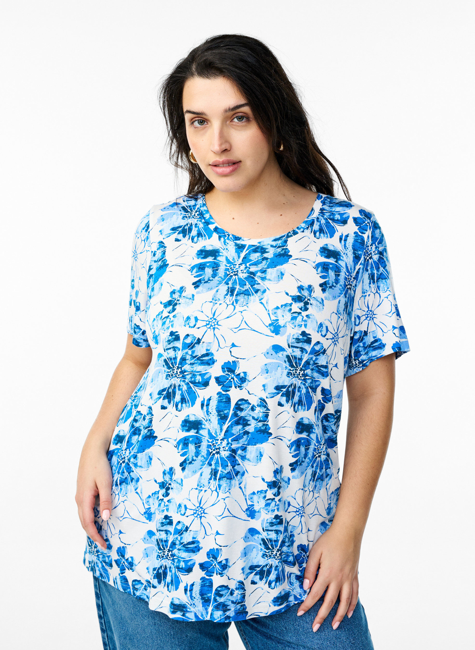 Zizzifashion T-shirt with floral print, Blue, Model image number 0