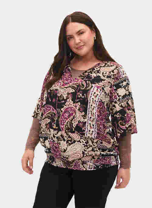 Viscose blouse with paisley print and smock