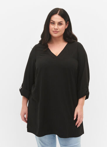 A-shape tunic with 3/4 sleeves, Black, Model image number 0